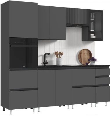 Кухня Техно-6 2,4м Графит/Графит софт