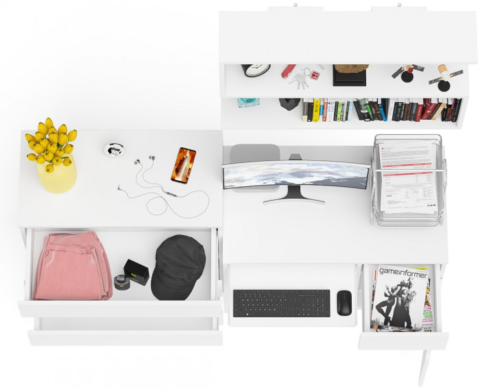 Мори компьютерный стол МС-1 правый + Комод МК800.4 + Полка 900, белый