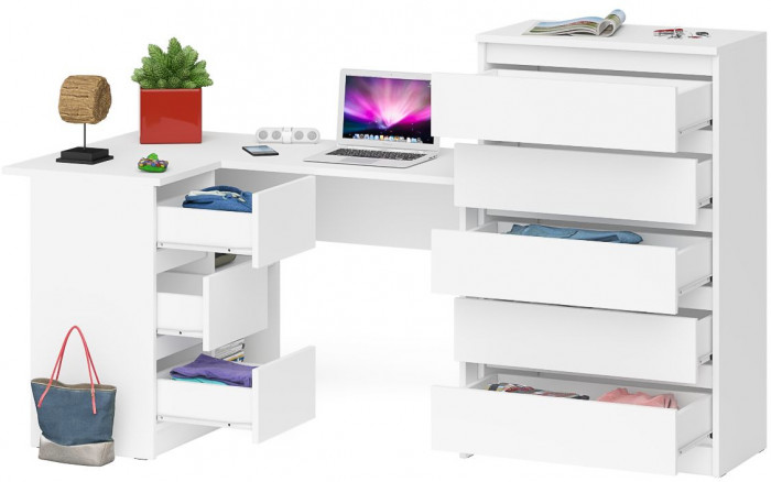 Мори компьютерный стол МС-16 левый + Комод МК700.5, белый