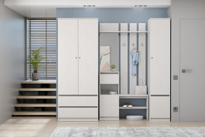 Модульная Прихожая Кэт-1, набор 5, Ясень Анкор Светлый/Графит