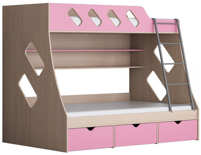 Дельта-20.01 Детская двухъярусная кровать с лестницей (Кремовый, Ясень шимо светлый)