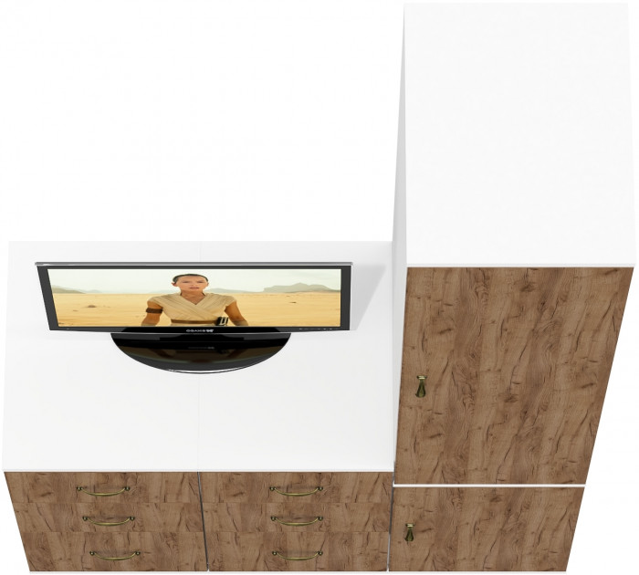 Лидер-8 Пенал МД 23Б + Тумба МД 3.16 + Тумба МД 3.16, цвет белый шагрень/крафт золото, ШхГхВ 120х50х190 см., универсальная сборка