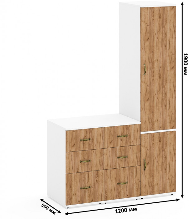 Лидер-8 Пенал МД 23Б + Тумба МД 3.16 + Тумба МД 3.16, цвет белый шагрень/крафт золото, ШхГхВ 120х50х190 см., универсальная сборка