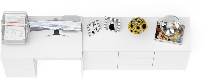 Мори Стол компьютерный МС-1 левый + Комод МК1200.3, цвет белый, ШхГхВ 210,4х50х76,6 см., выдвижной ящик слева, НЕ универсальная сборка