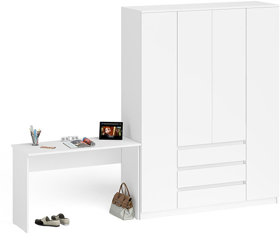 Мори Стол письменный МСП1200.1 + Шкаф МШ1600.1, цвет белый, ШхГхВ 280,8х50,4х209,6 см., универсальная сборка