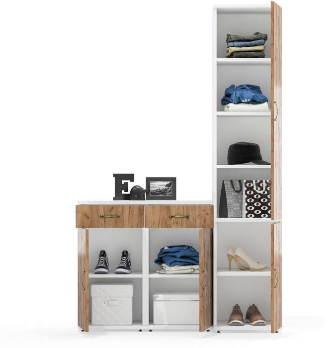 Лидер-8 Пенал МД 22Б + Тумба МД 3.15 + Тумба МД 3.15, белый шагрень/крафт золото