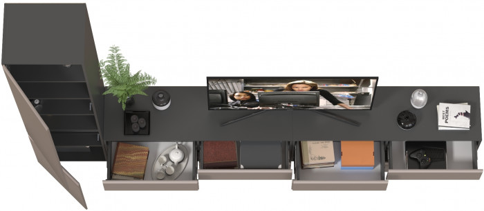 Сидней Комплектация № 127, цвет корпус: антрацит/фасады: МДФ веллюто капучино, ШхГхВ 309,8х41,3х205,2 см., универсальня сборка