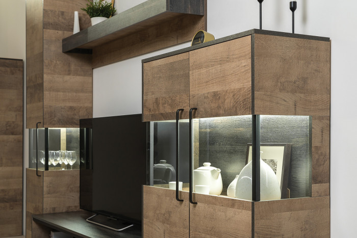 Трувор Гостиная 067, цвет дуб гранж песочный/интра, ШхГхВ 321,4х45,4х195 см., универсальная сборка