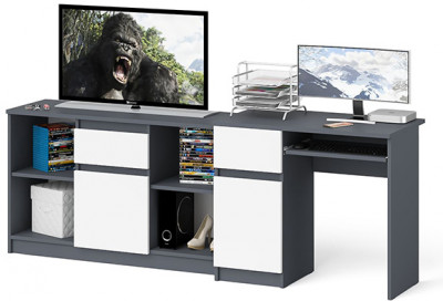 Мори Стол компьютерный МС-1 левый + Тумба МТВ1204.1, цвет графит/белый, ШхГхВ 210,4х50х76,6 см., выдвижной ящик слева, НЕ универсальная сборка