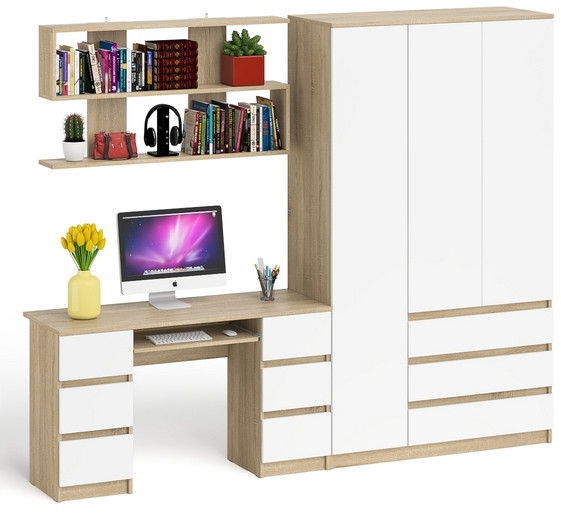 Мори компьютерный стол МС-2 + Шкаф МШ1200.1 + Полка 1200, дуб сонома/белый