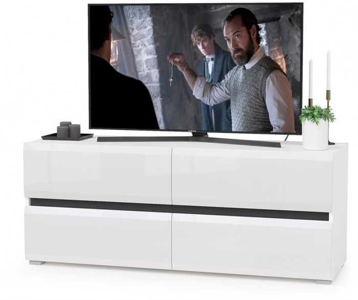 Сидней 13.63 Тумба под ТВ, корпус: белый/чёрный/фасады: МДФ белый глянец
