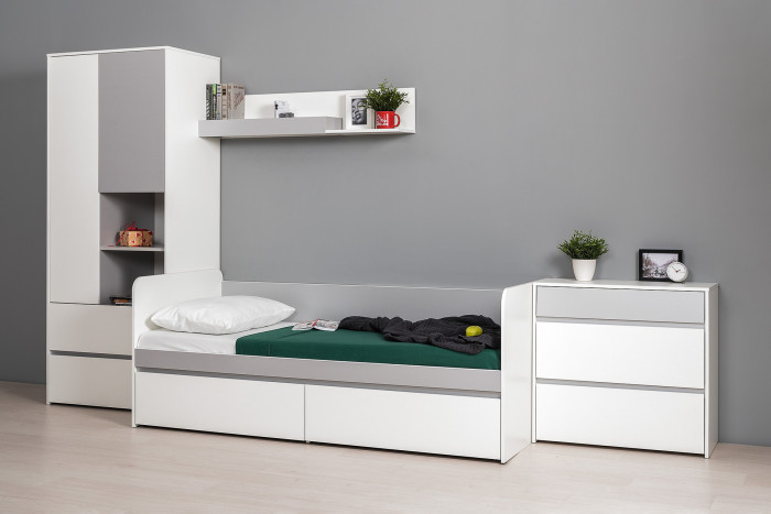 Торонто 13.333 Шкаф для одежды, белый шагрень/стальной серый