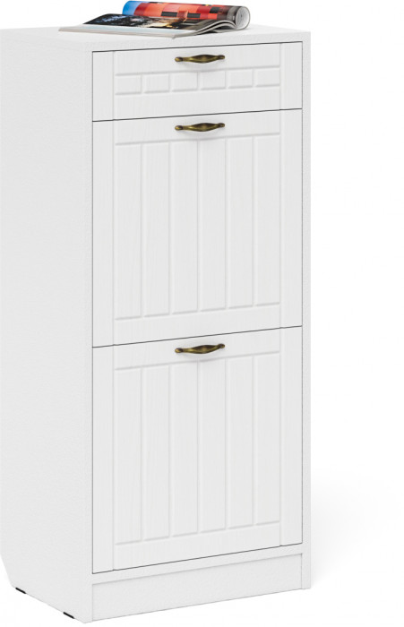 Прихожая П-6 Тумба для обуви 2 секции, цвет белая шагрень/фасады МДФ белое дерево фрезеровка прованс, ШхГхВ 50х35х108,3 см.