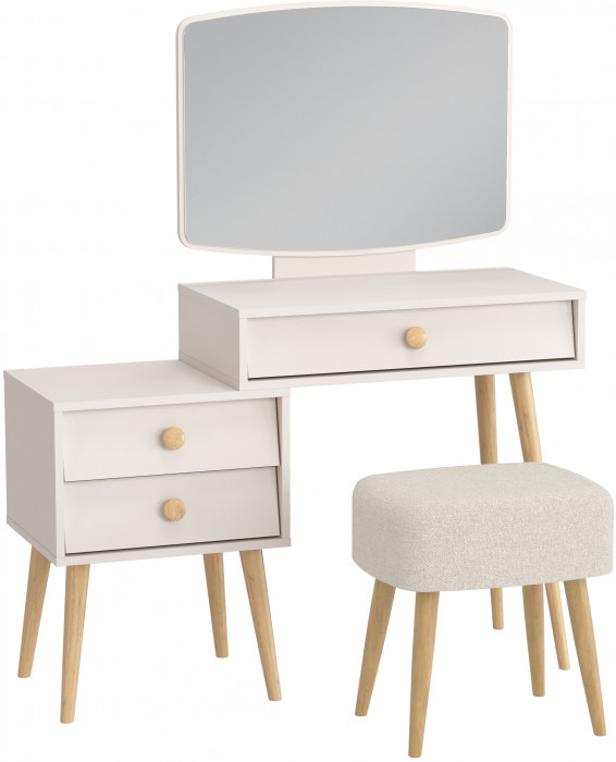 Афина Спальня 4-25901М1к.с. Трюмо + Банкетка 6-5135ТКШбеж Полли, кашемир серый/ткань бежевая