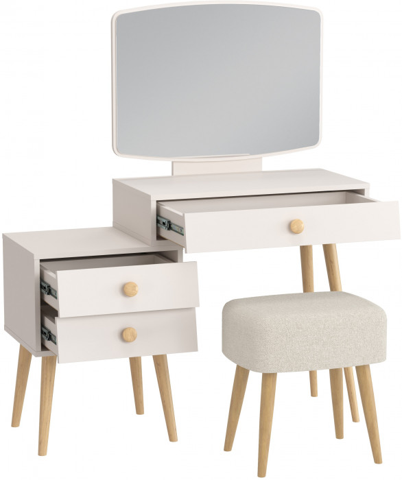 Афина Спальня 4-25901М1к.с. Трюмо + Банкетка 6-5135ТКШбеж Полли, кашемир серый/ткань бежевая