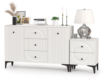 Валенсия Спальня 13.309 Комод + 13.291 Тумба прикроватная, ЛДСП белый шагрень/МДФ белый шагрень