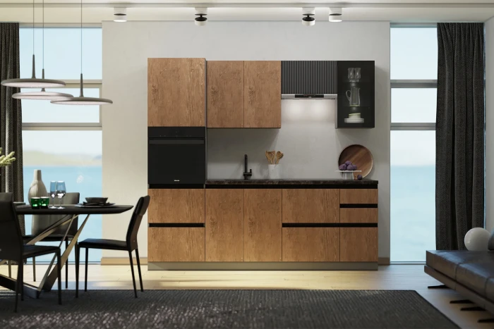 Кухня Техно-6 2,4м Графит/Экзотическое дерево Амазония/Графит софт