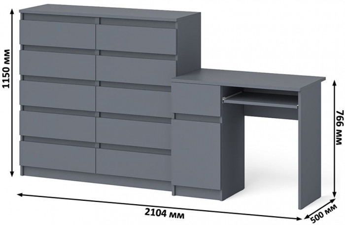 Мори компьютерный стол МС-1 левый + Комод МК1200.10, графит
