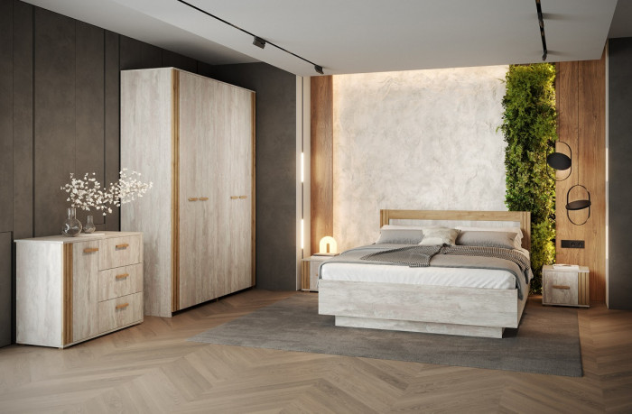 Кровать 90х200 с щитовым основанием "Каен" - Ледяное дерево/Артизан