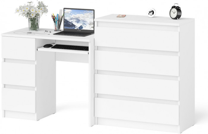 Мори Стол компьютерный МС-6 левый + Комод МК800.4, цвет белый, ШхГхВ 170,4х50х94 см., выдвижные ящики слева, НЕ универсальная сборка