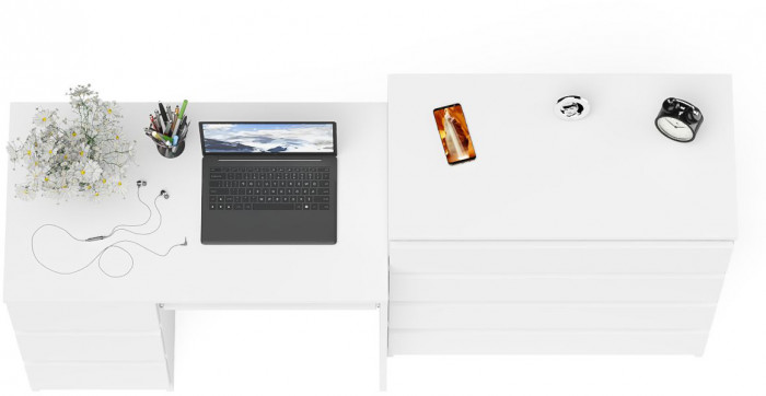 Мори Стол компьютерный МС-6 левый + Комод МК800.4, цвет белый, ШхГхВ 170,4х50х94 см., выдвижные ящики слева, НЕ универсальная сборка