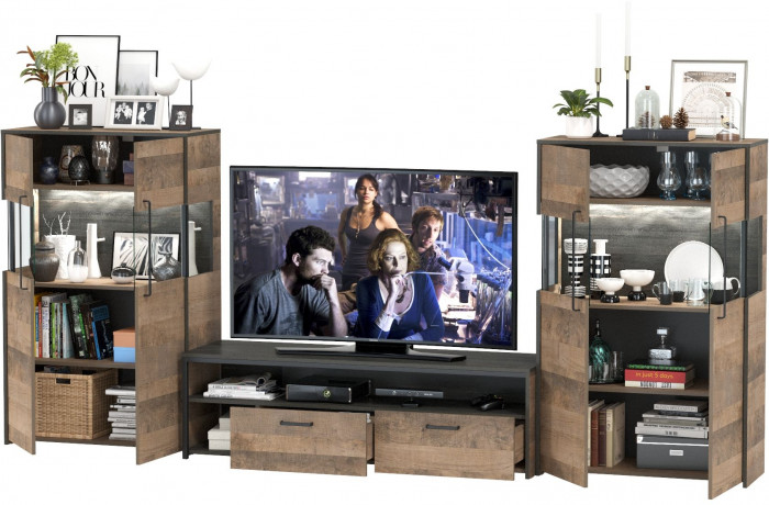 Трувор Гостиная 068, цвет дуб гранж песочный/интра, ШхГхВ 321,4х45,4х135,3 см., универсальная сборка