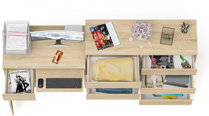 Мори Стол компьютерный МС-1 левый + Комод МК1200.8, цвет дуб сонома, ШхГхВ 210,4х50х94 см., выдвижной ящик слева, НЕ универсальная сборка