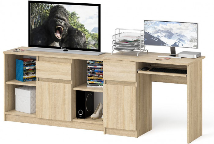 Мори Стол компьютерный МС-1 левый + Тумба МТВ1204.1, цвет дуб сонома, ШхГхВ 210,4х50х76,6 см., выдвижной ящик слева, НЕ универсальная сборка