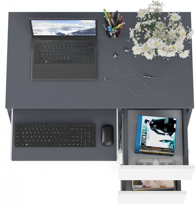 Мори компьютерный стол МС-6 правый, графит/белый