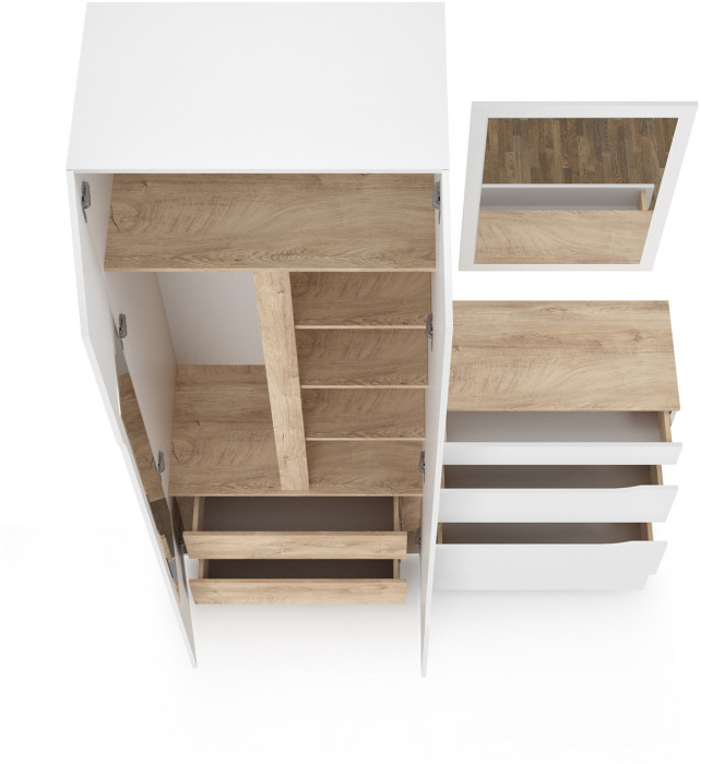 Муссон 13.198 Шкаф двухстворчатый + 13.97 Комод + Зеркало СВК, белый/дуб эндгрейн элегантный