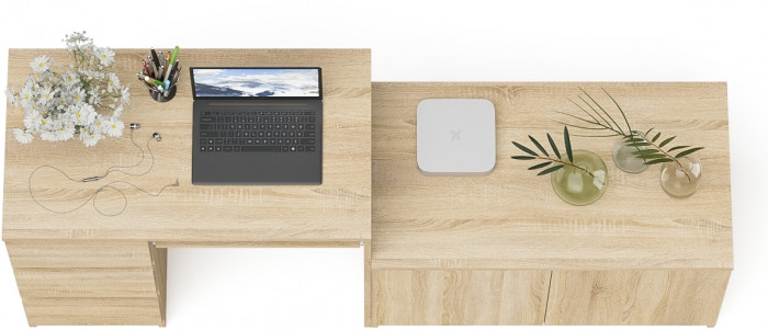 Мори Стол компьютерный МС-6 левый + Тумба МА900.1, цвет дуб сонома, ШхГхВ 180,4х50,4х76,6 см., выдвижные ящики слева, НЕ универсальная сборка