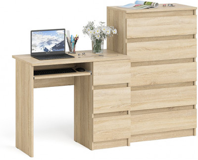 Мори Стол компьютерный МС-6 правый + Комод МК700.5, цвет дуб сонома, ШхГхВ 160,4х50х114 см., выдвижные ящики справа, НЕ универсальная сборка