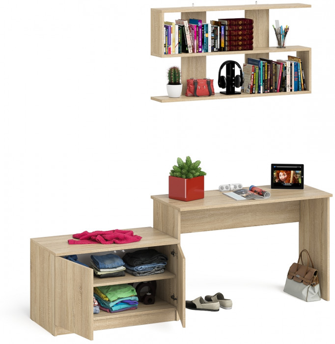 Мори Стол письменный МСП1200.1 + Тумба МА900.1 + Полка 1200, цвет дуб сонома, ШхГхВ 210,8х50,4х209,6 см., универсальная сборка