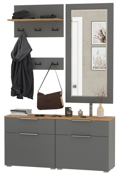 Октава Прихожая 40, цвет серый графит/дуб крафт золотой/фасады МДФ серый графит, ШхГхВ 129,8х35,4х197 см., универсальная сборка