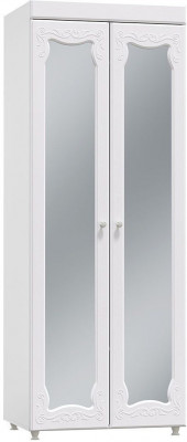 Шкаф 2-х дверный с зеркалами (гл.410) Италия ИТ-43 белое дерево