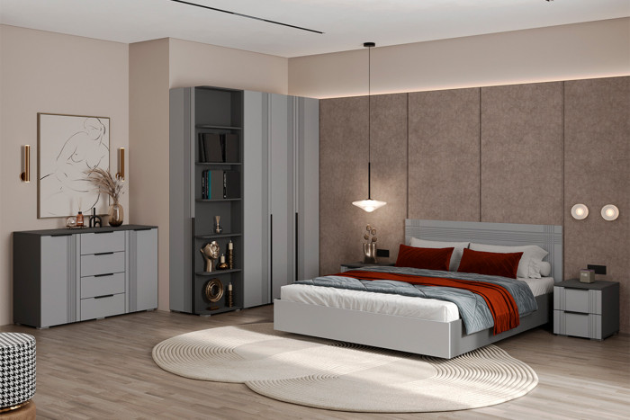 Кровать с основанием Альмерия КР-160, Серый графит, Бархат серый