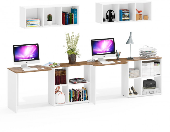 Лидер-8 Стол + Полка + Стол + Полка, цвет белый шагрень/крафт золото, ШхГхВ 330х50/30х75/190 или 230х50/80х75/190 см., НЕ универсальная сборка