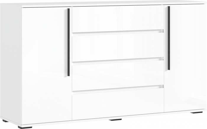 Норд Комод 2 двери 4 ящика (1600), Белый глянец/Белый