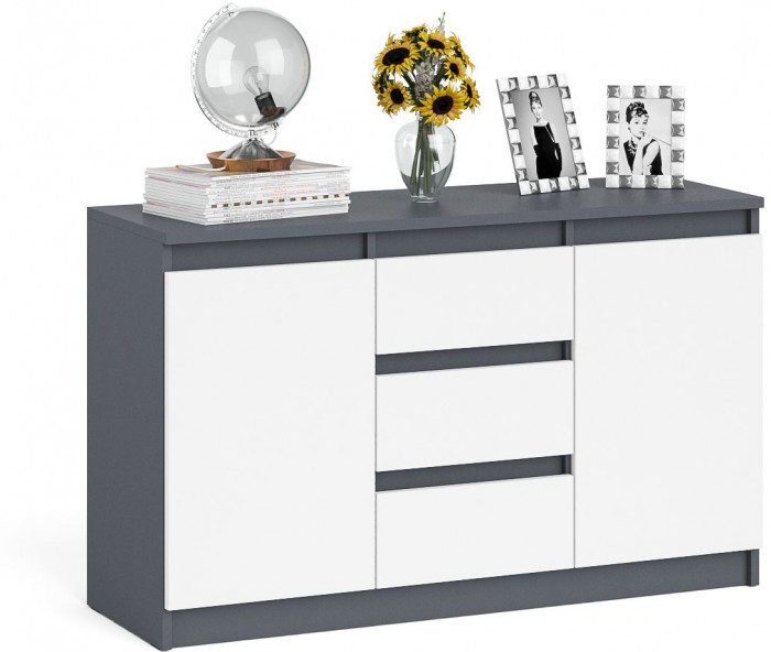 Мори Комод МК1200.3, цвет графит/белый, ШхГхВ 120,4х41х73 см.