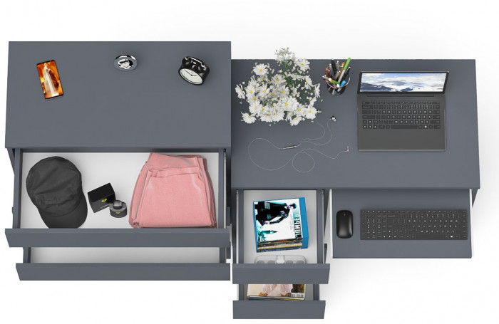 Мори Стол компьютерный МС-6 левый + Комод МК800.4, цвет графит, ШхГхВ 170,4х50х94 см., выдвижные ящики слева, НЕ универсальная сборка