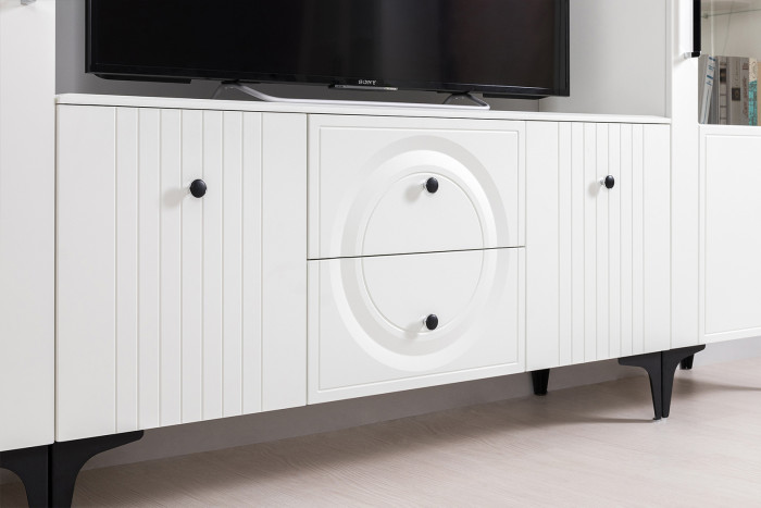 Валенсия Гостиная № 054, цвет ЛДСП белый шагрень/МДФ белый шагрень, ШхГхВ 188,1х38,3х225,2 см., универсальная сборка