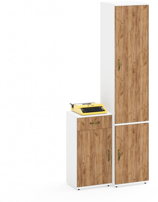 Лидер-8 Пенал МД 22Б + Тумба МД 3.15, белый шагрень/крафт золото