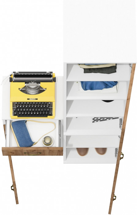 Лидер-8 Пенал МД 22Б + Тумба МД 3.15, белый шагрень/крафт золото