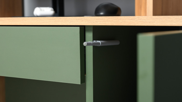 Стол компьютерный Комфорт 12.71, цвет гикори рокфорд натуральный/дымчатый зелёный, ШхГхВ 116,7х60,2х165,4 см., НЕ универсальная сборка