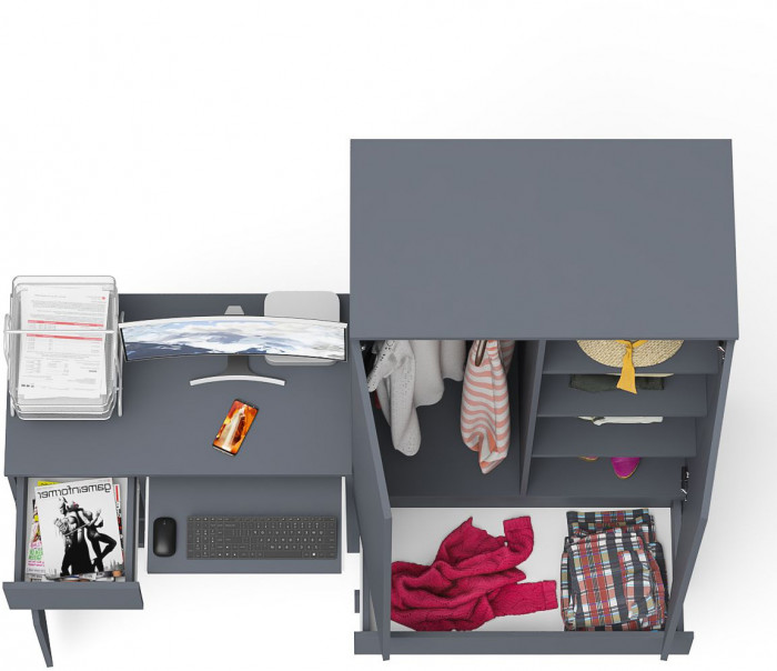 Мори компьютерный стол МС-1 левый + Шкаф МШ900.1, графит