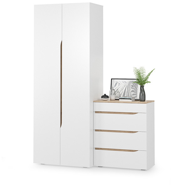 Муссон 13.198 Шкаф двухстворчатый + 13.97 Комод, белый/дуб эндгрейн элегантный