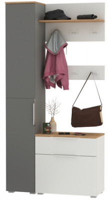 Октава Прихожая 50, белый шагрень/серый графит/дуб крафт золотой/фасады МДФ белый шагрень/серый графит