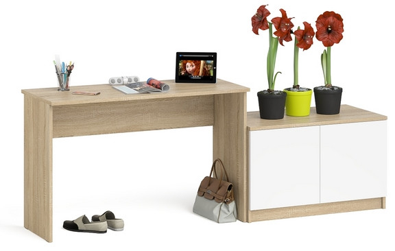 Мори письменный стол МСП1200.1 + Тумба МА900.1, дуб сонома/белый