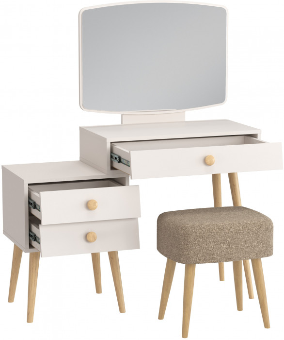 Афина Спальня 4-25901М1к.с. Трюмо + Банкетка 6-5135ТКШкор Полли, кашемир серый/ткань коричневая