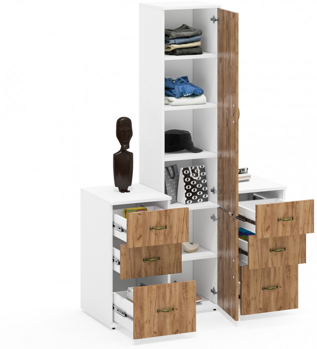 Лидер-8 Пенал МД 22Б + Тумба МД 3.16 + Тумба МД 3.16, белый шагрень/крафт золото